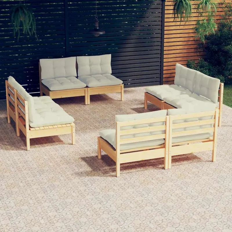 8 pz. Garten-Lounge-Set con crema cuscini legno di pino