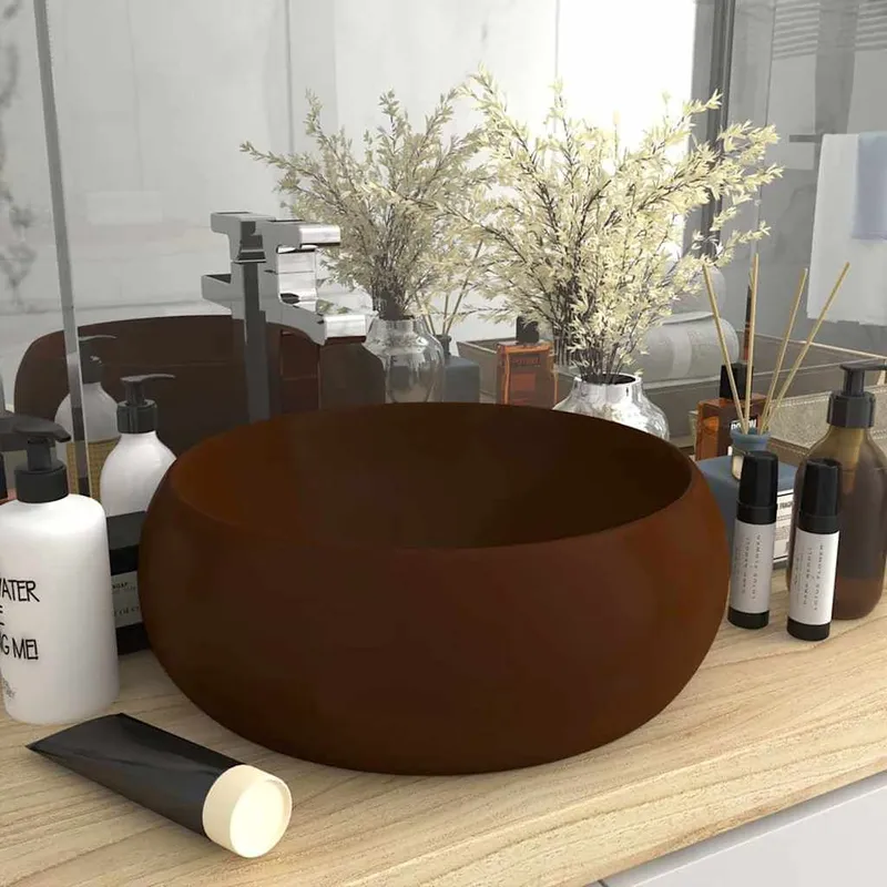 Lavabo rond de luxe Marron foncé mat 40x15 cm Céramique