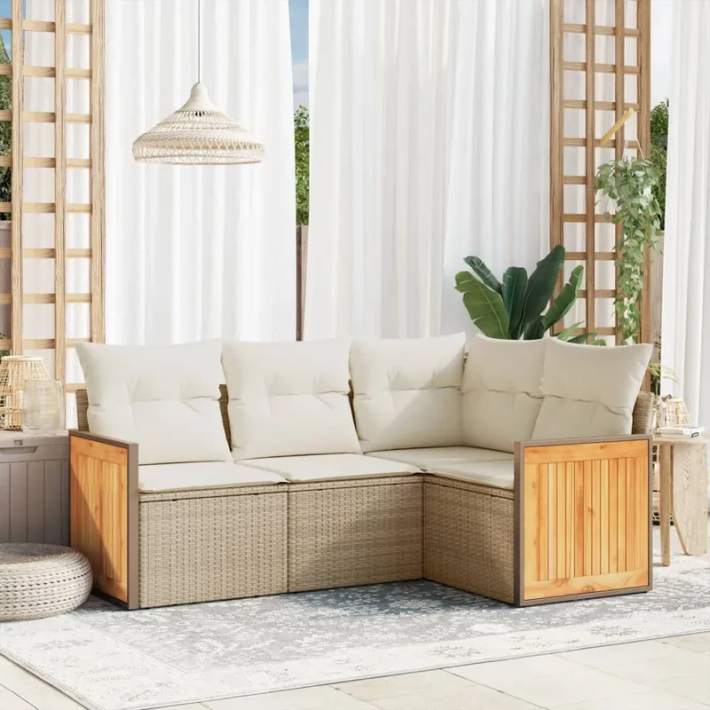 4-tlg. set divano da giardino con cuscini Beige Poly Rattan