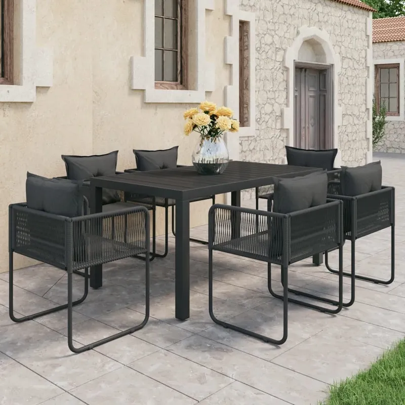 7-tlg. Garten-Essgruppe PVC Rattan nero