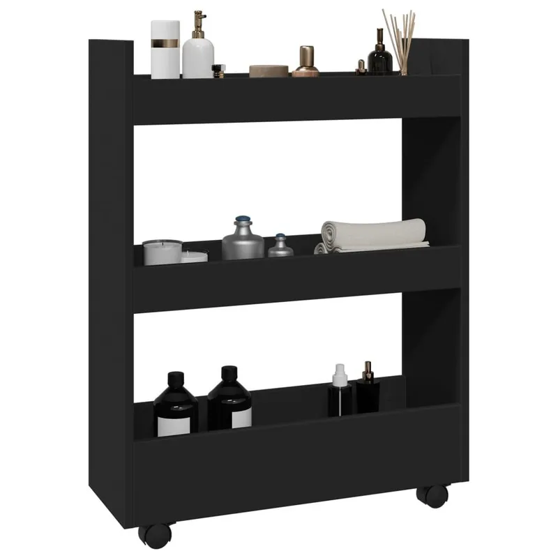 Aufbewahrungswagen Schmal 3 Etagen black engineered wood