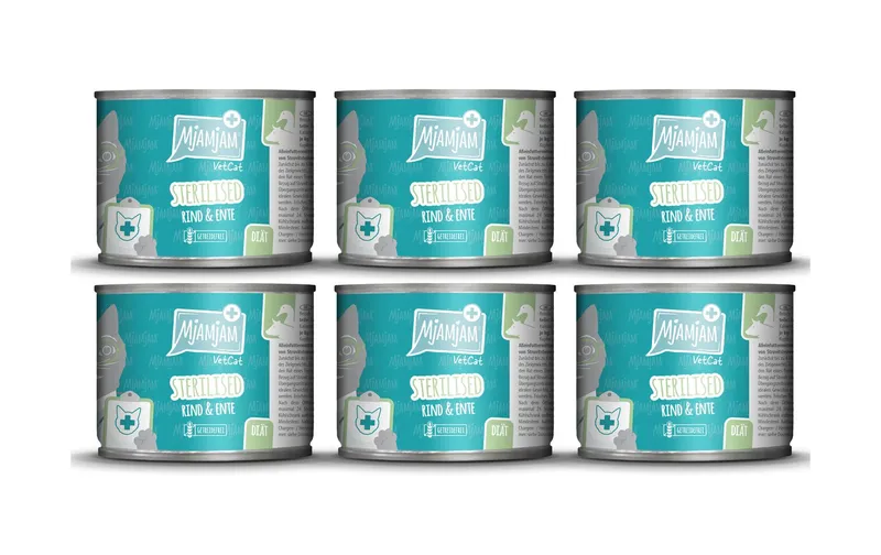 Mjamjam VetCat Nassfutter Sterilized Rind & Ente, 6 x 200g