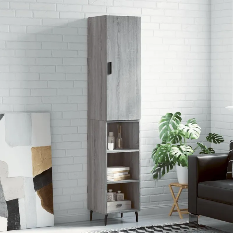 Highboard grigio Sonoma 34,5x34x180 cm derivato del legno