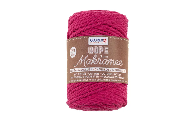 Glorex Wolle Makramee Rope gedreht 63 m x 3 mm, 250g, Neonpink
