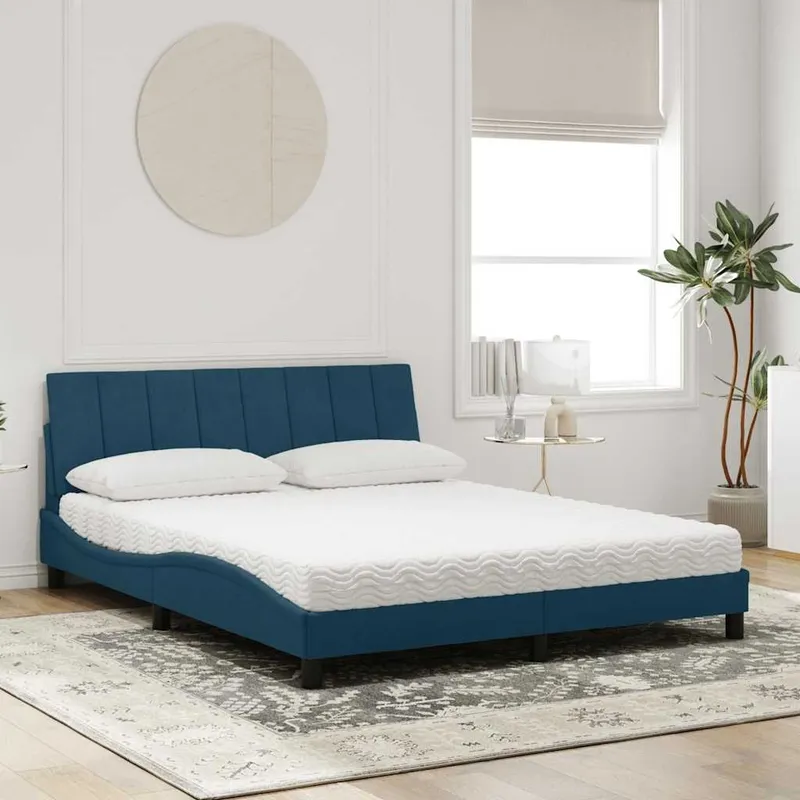 Bett mit Matratze "Hanko" blu 160x200 cm Samt