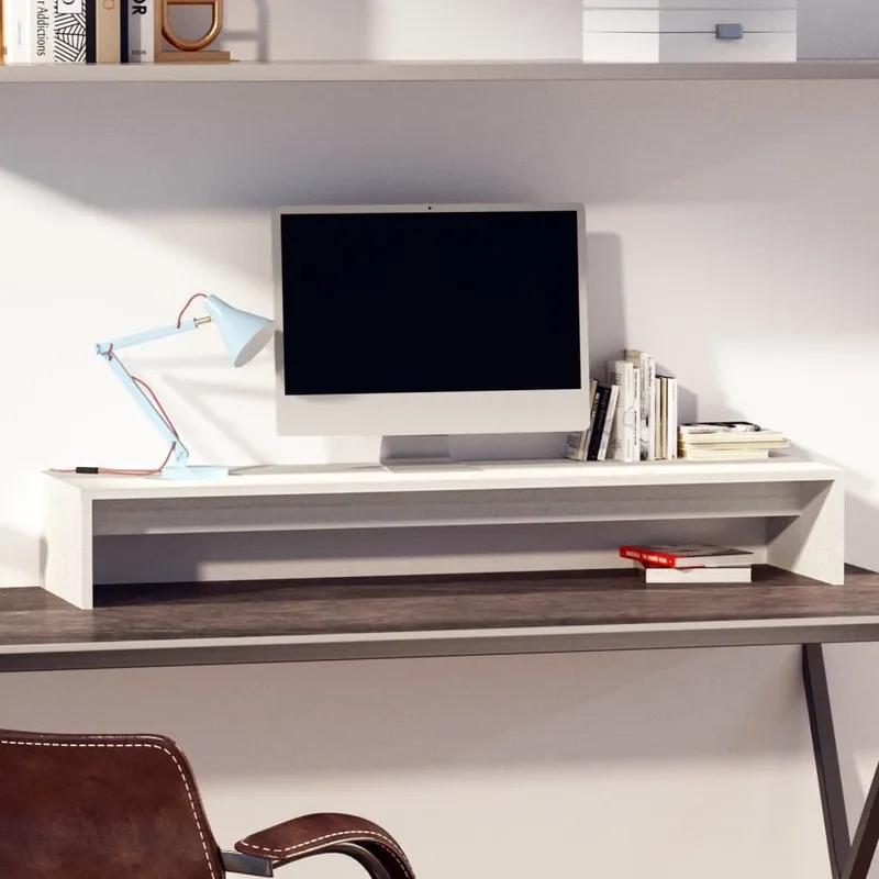 Monitorständer bianco 100x27x15 cm legno massiccio pino