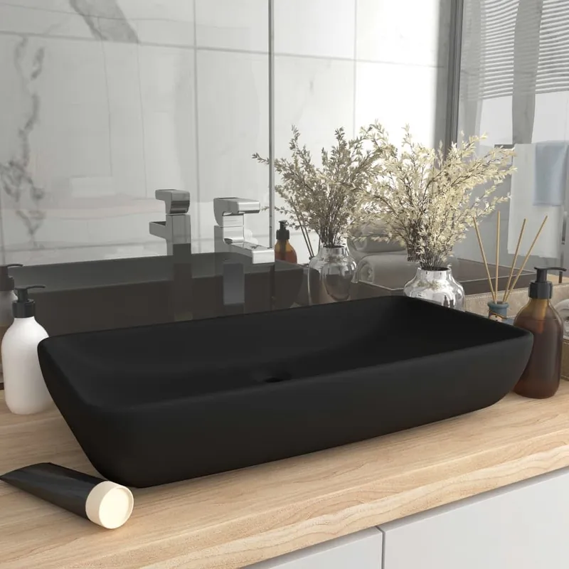 Luxus-Waschbecken Rechteckig Matt black 71x38 cm Keramik