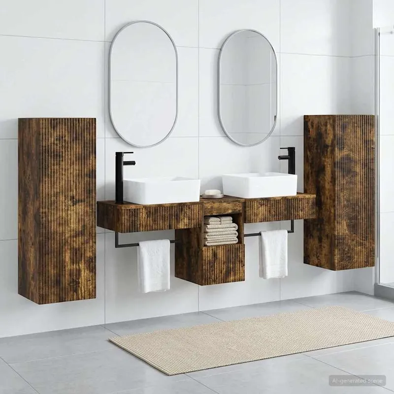 Badezimmermöbel-Set 5 stk. Geräucherte Eiche 33 x 34,5 x 100 cm