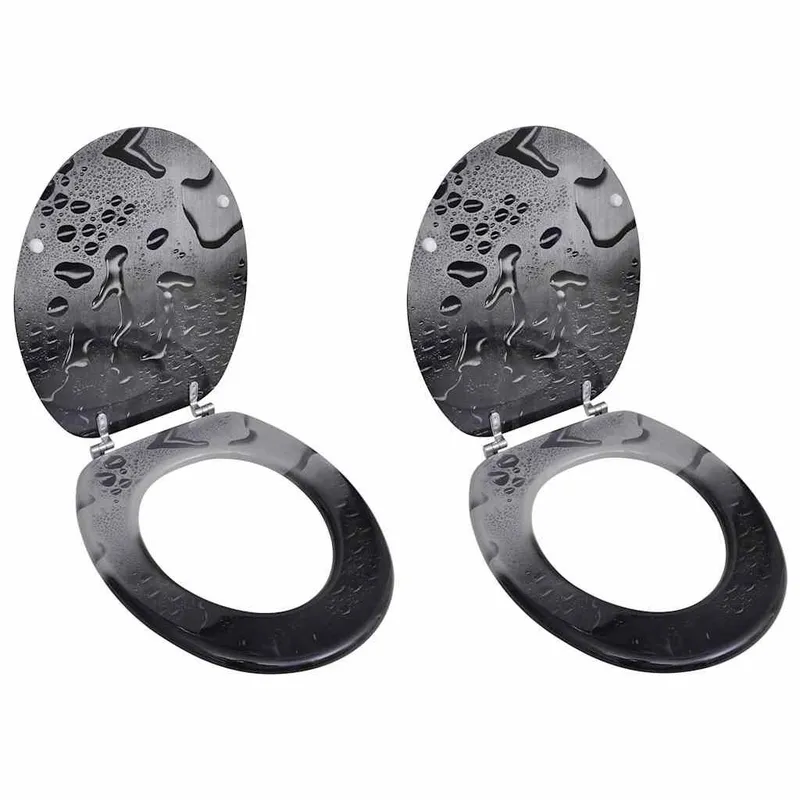 Sièges de toilette avec couvercles 2 pcs MDF Goutte d'eau