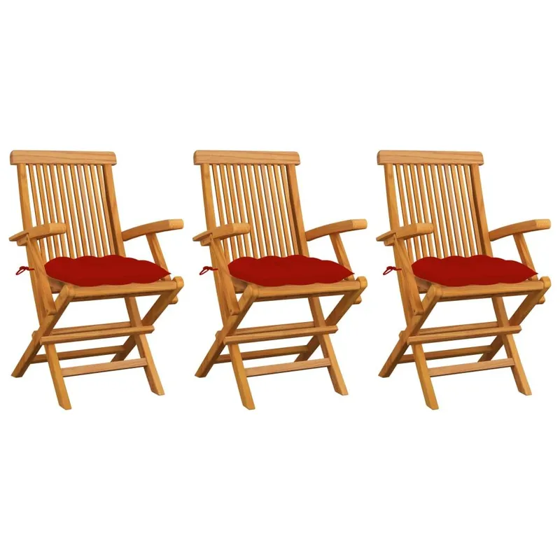 sedie pieghevoli con roten cuscini, 3-teilig, legno massiccio Teakholz