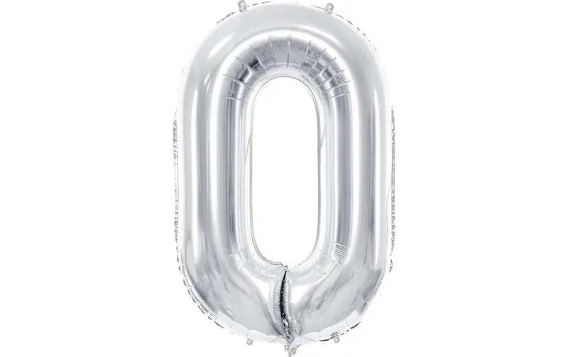Partydeco Folienballon Zahl 0 gross 86 cm, silber, 1 Stück