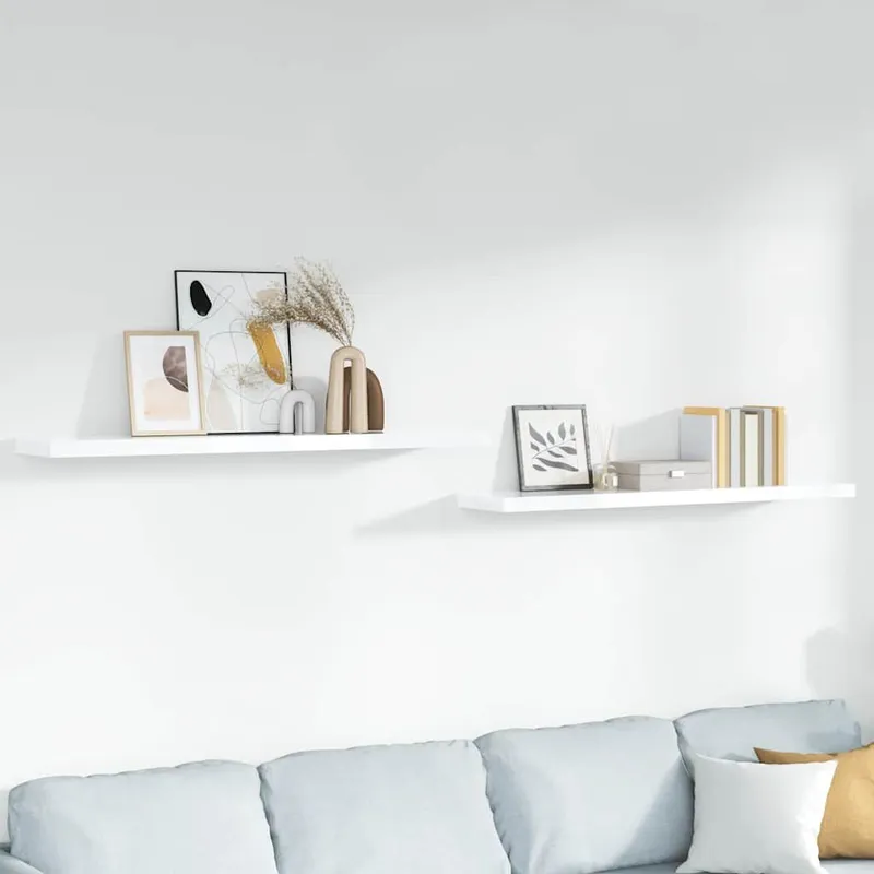 Schweberegale 2 Stk. Hochglanz-bianco 120x23,5x3,8 cm MDF