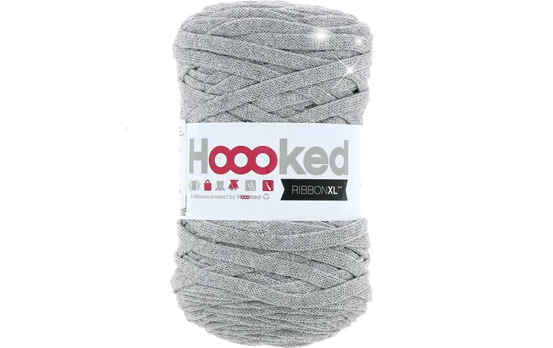 Hoooked Wolle Ribbon XL, Lurex 250 g, Silbergrau
