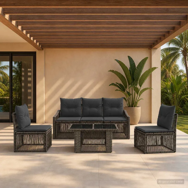 Gartensofa-set 6 stk. Grau und Dunkelgrau Poly-Rattan