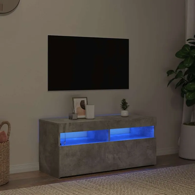 TV-Schrank mit LED-Leuchten Betongrau 90x35x40 cm