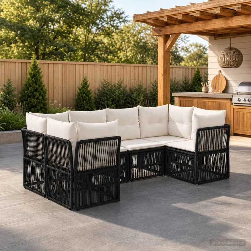 Gartensofa-set 6 stk. 6-Sitzanzahl Schwarz Poly-Rattan