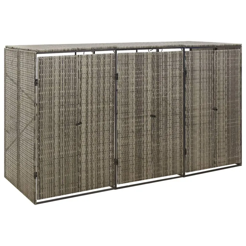 Box per bidoni della spazzatura per 3 contenitori, Grigio, 207x80x117 cm, in polyrattan