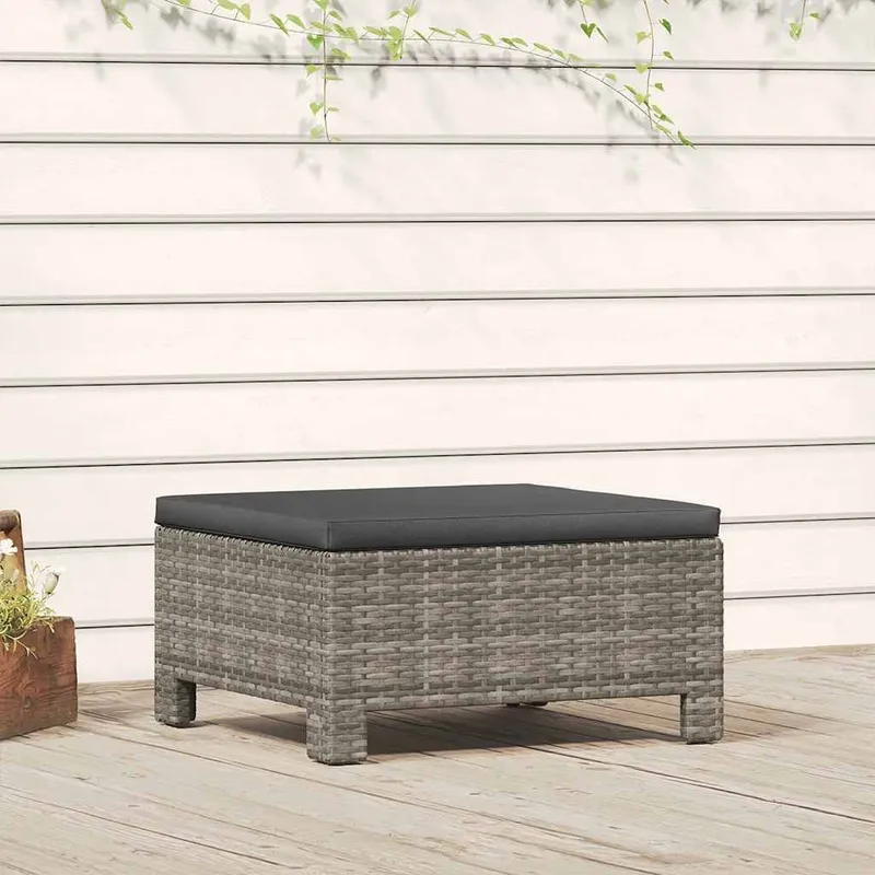 Garten-Fußstütze mit Kissen Grau Poly Rattan