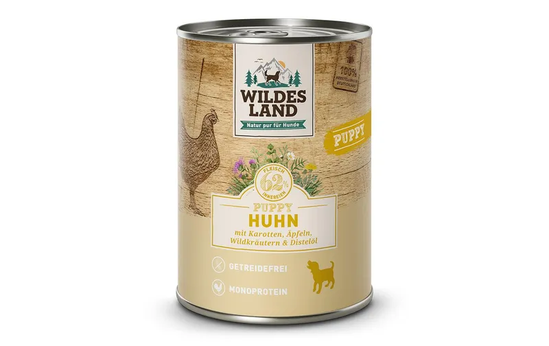 Wildes Land Nassfutter Dog Puppy Huhn mit Karotte und Apfel 400 g