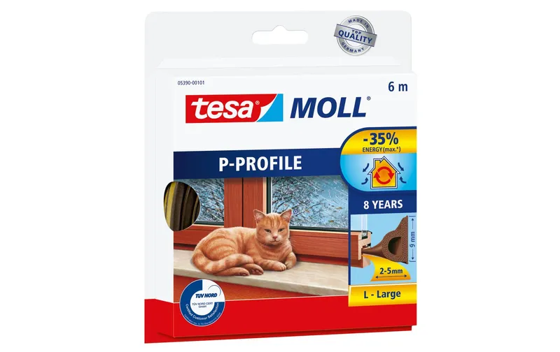 tesa Dichtungsband P-Profil, Braun, 6 m x 9 mm
