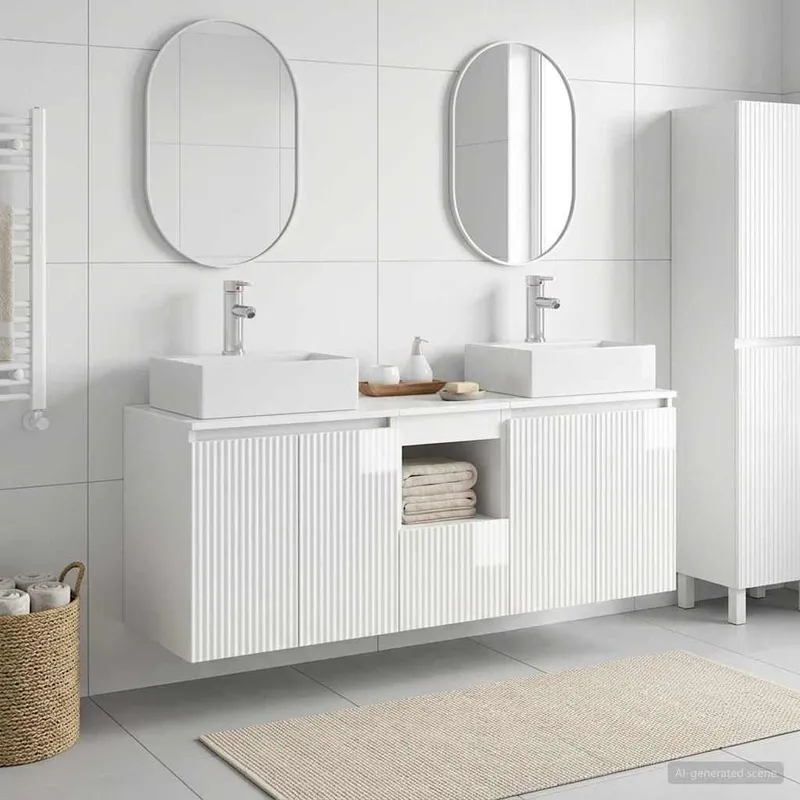 Ensemble d'armoire de salle de bain 3 pc Blanc brillant