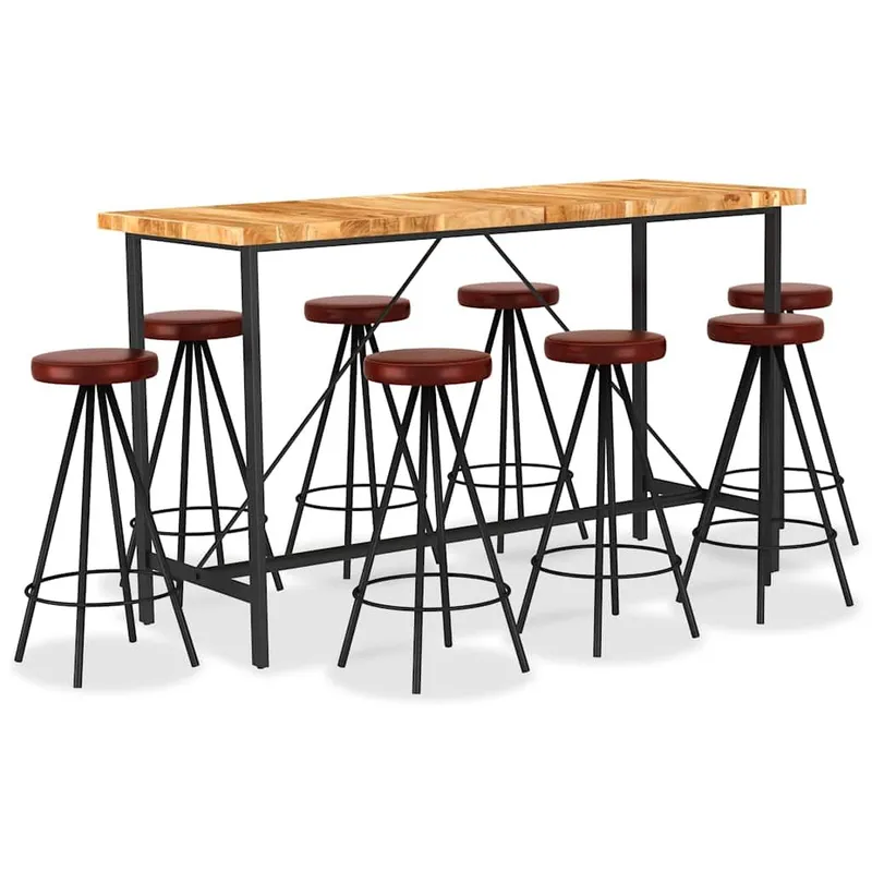 9-tlg. Bar-Set Massivholz Akazie und Echtleder