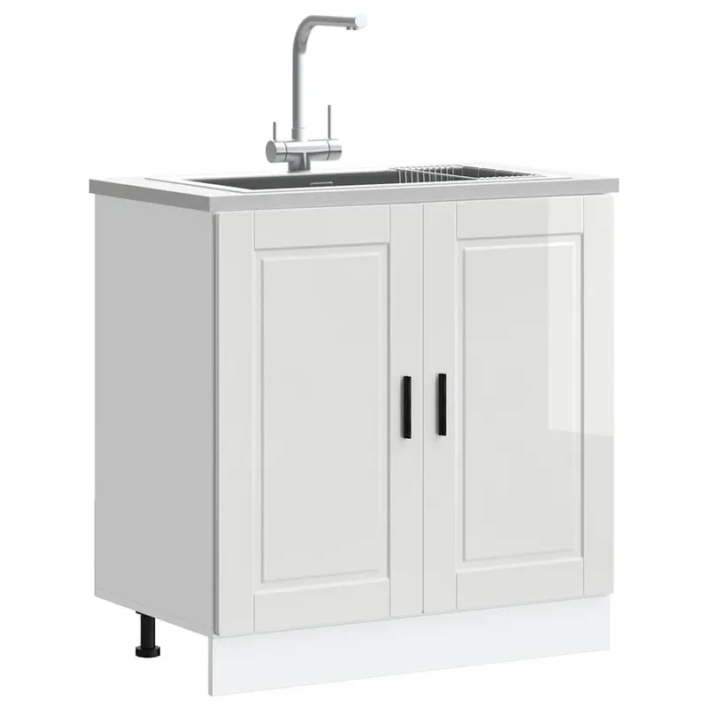 Meuble bas pour évier Porto blanc brillant 80x46x81,5 cm