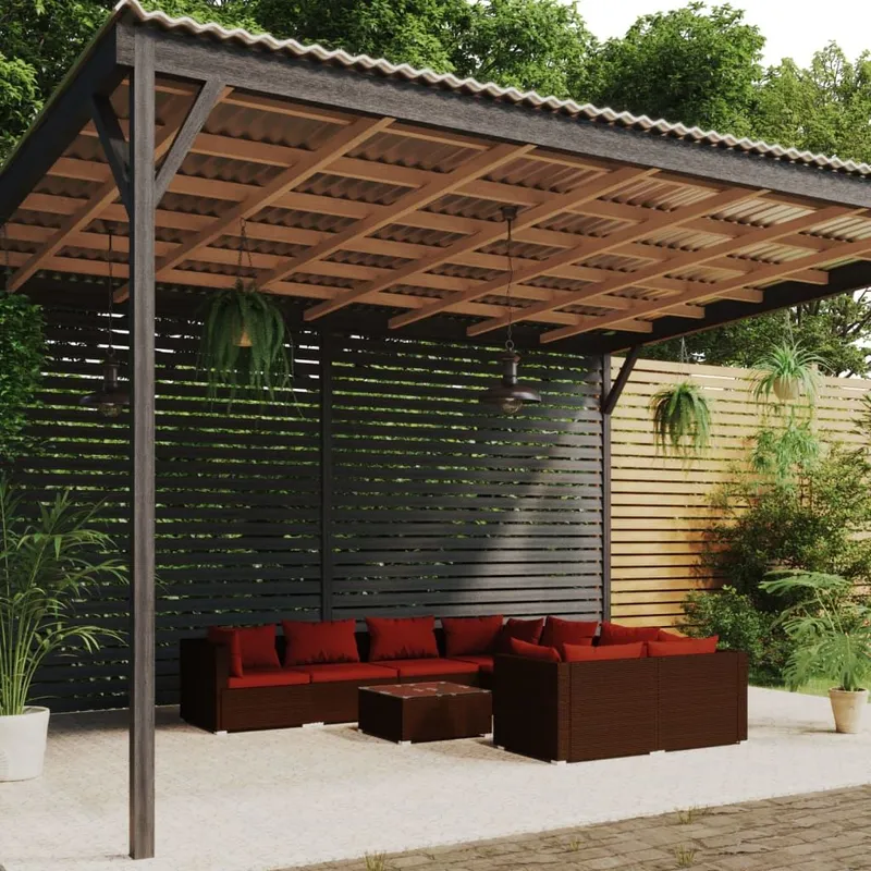9-tlg. Garten-Lounge-Set mit Kissen Poly Rattan brown