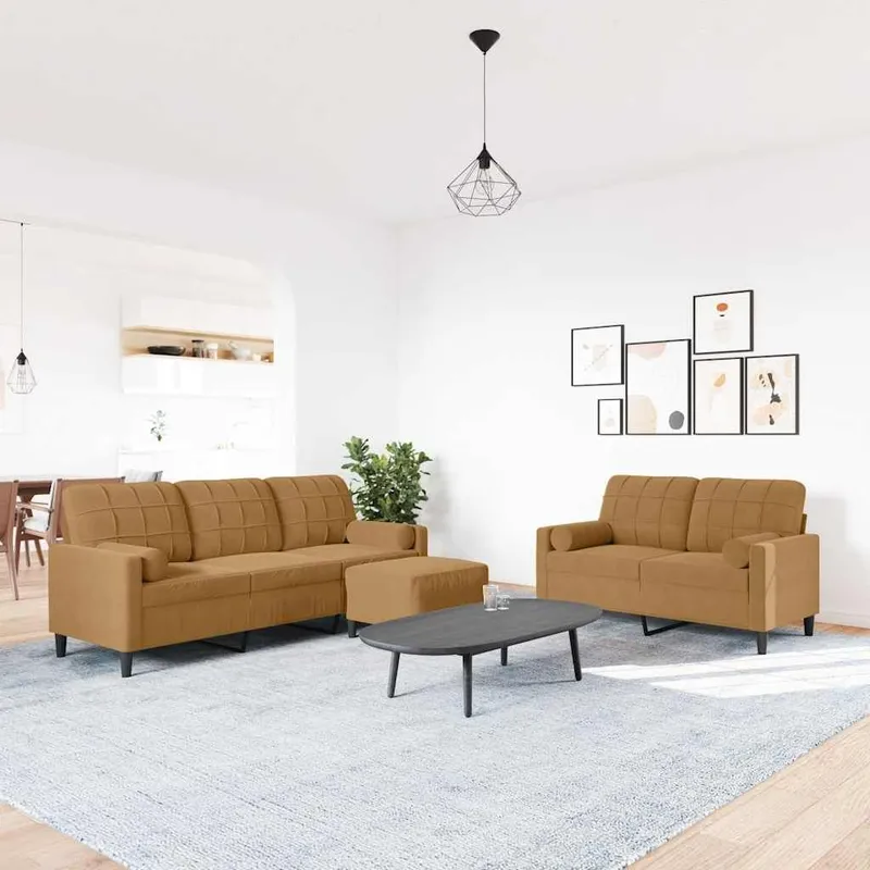 Ensemble de canapés 3 pcs avec coussins et traversins velours