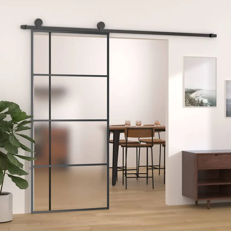 porta scorrevole ESG-vetro e alluminio mattiert 90x205 cm nero