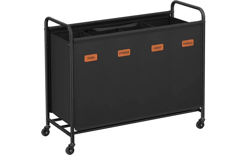 Songmics Wäschekorb mit Rädern 200 l, nero
