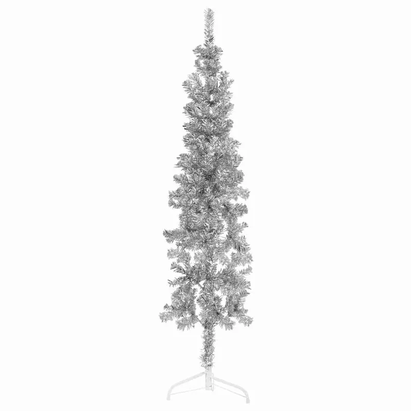 artificiale Halb-Weihnachtsbaum Ständer Schlank Silbern 120 cm
