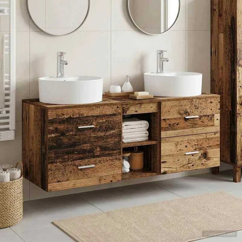 Badezimmerschrank-Set 3 stk. Altholz 49,5 x 44,5 x 65 cm