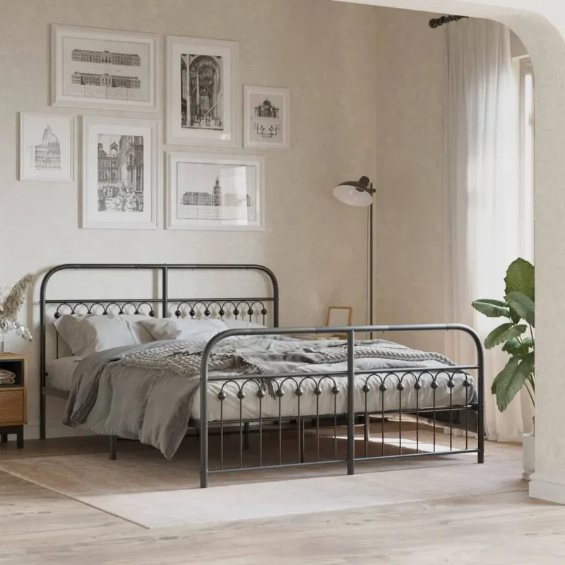 struttura letto con testiera e pediera metallo nero 150x200 cm