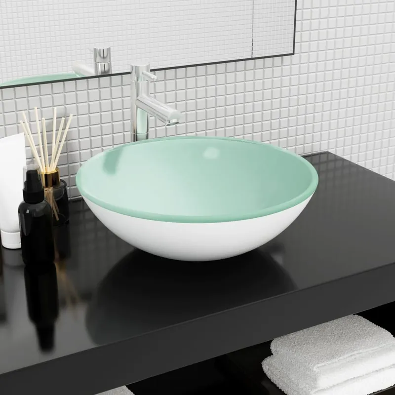 Waschbecken Hartglas 42x14 cm bianco