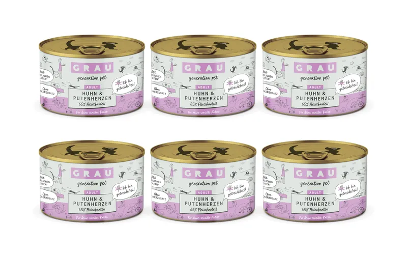 grigio Nassfutter Huhn e Putenherzen 6 x 200 g