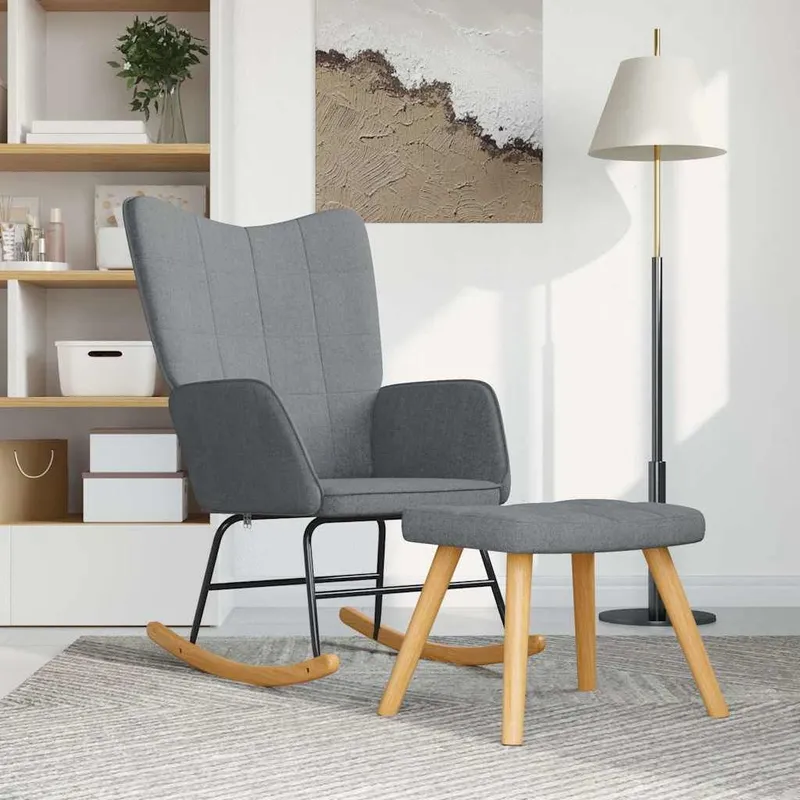 Chaise à bascule avec tabouret Gris clair Tissu