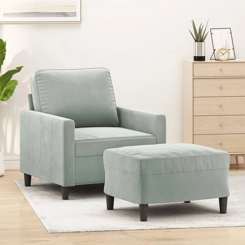 Sessel con Hocker grigio chiaro 60 cm velluto