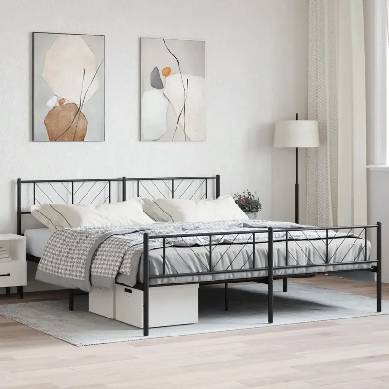 Metallbett ohne Matratze mit Fußteil Schwarz 180x200 cm