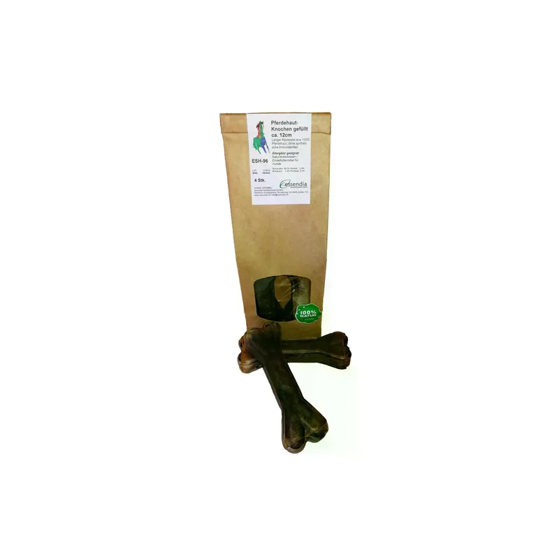 essendia Kausnack Pferdehautknochen gefüllt, 12 cm, 4 pezzi