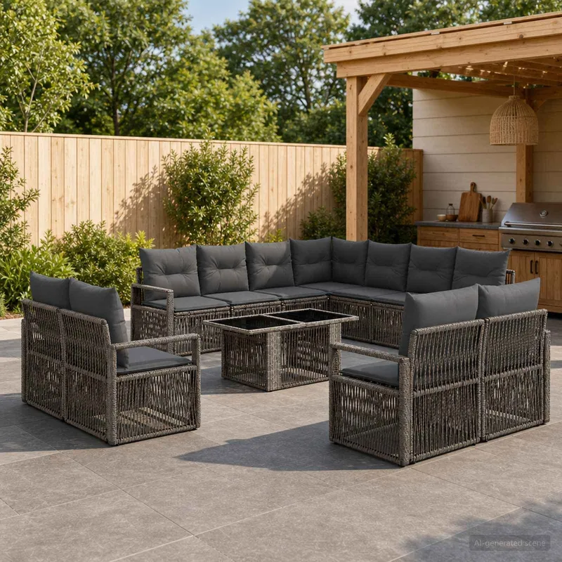 Gartensofa-set 12 stk. Grau und Dunkelgrau Poly-Rattan