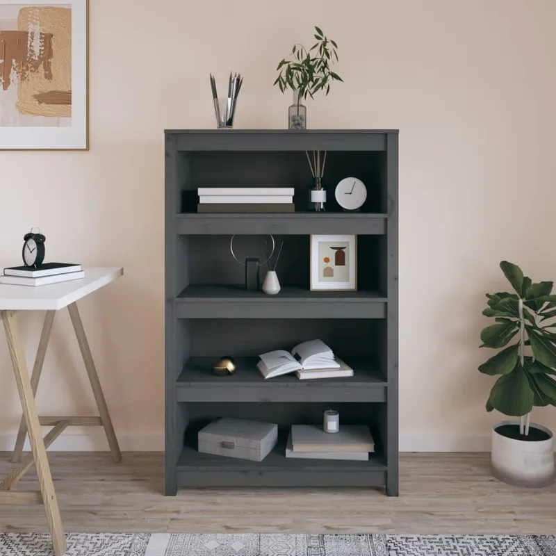 Bücherregal grey 80x35x126 cm solid pine wood