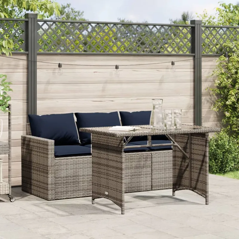 2-tlg. Garten-Essgruppe mit Kissen Grau Poly Rattan