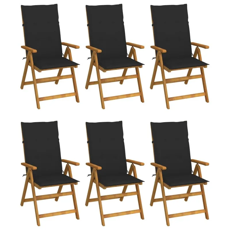 Chaises pliantes 6 pièces avec coussins en bois d'acacia massif