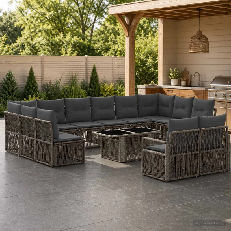 Gartensofa-set 13 stk. Grau und Dunkelgrau Poly-Rattan