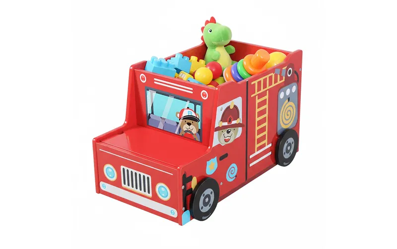 relaxdays Spielzeugkiste Feuerwehr, MDF, 34 x 60 x 32 cm, rosso