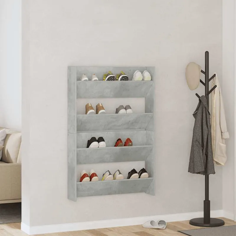 Wand-Schuhschränke 2 Stk. Betongrau 80x18x60 cm Holzwerkstoff