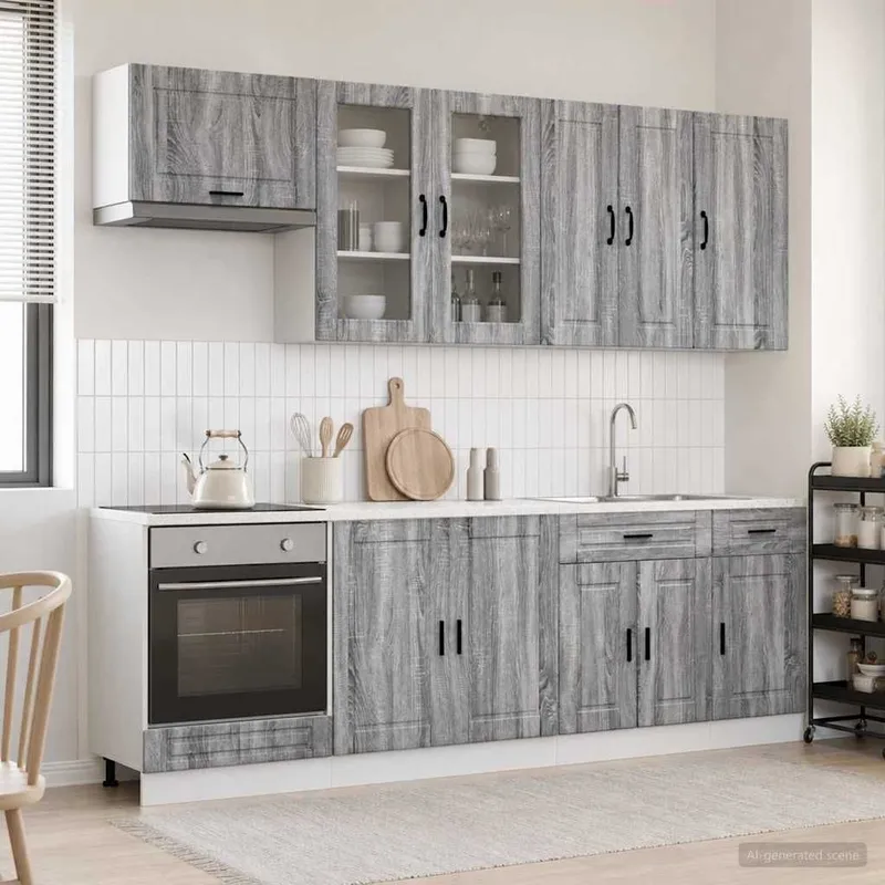 Kücheneinheit PORTO 8 stk. grey Sonoma engineered wood