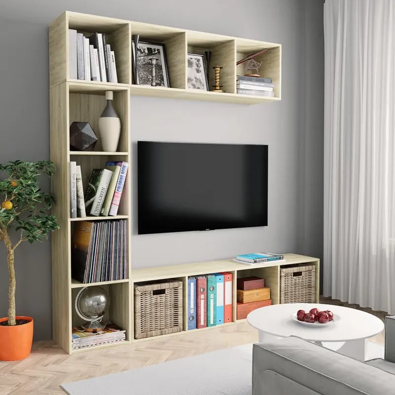 3-tlg. Bücher-/TV-Schrank Set Sonoma-Eiche 180x30x180 cm