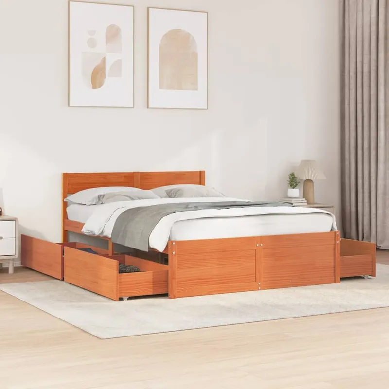 letto in legno massiccio senza materasso marrone cerato 135x190 cm legno di pino